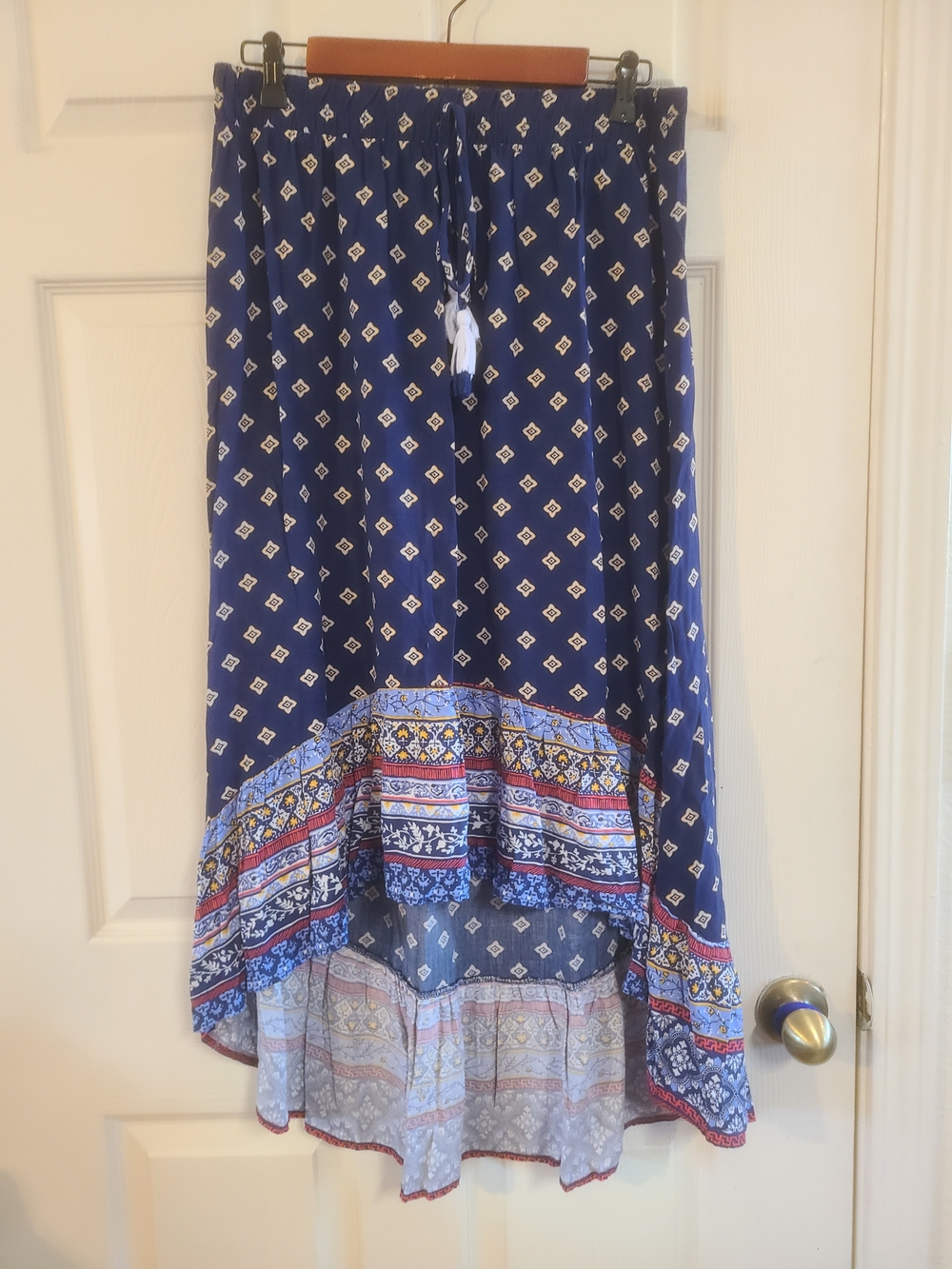 Ultra Flirt Navy High-Low Printed Maxi Skirt
